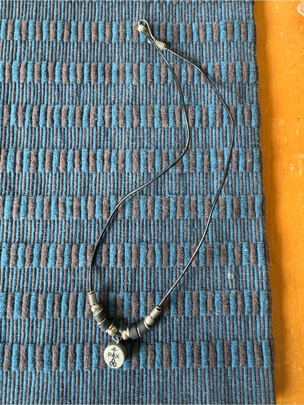 Men's/Unisex Black Leather Beaded Peace Pendant Necklace